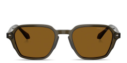 Shop GIORGIO ARMANI Logo Print Square Sunglasses in Transparent Green online.