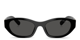 Shop MIU MIU Vertical Logo Irregular Sunglasses in Black online.