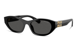 Shop MIU MIU Vertical Logo Irregular Sunglasses in Black online.