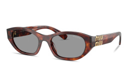 Shop MIU MIU Vertical Logo Irregular Sunglasses in Havana online.