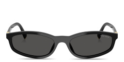 Shop MIU MIU Vertical Logo Irregular Sunglasses in Black online.