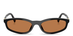 Shop MIU MIU Vertical Logo Irregular Sunglasses in Black online.