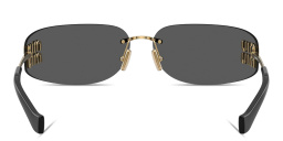 Shop MIU MIU Vertical Logo Rimless Wide Mask Sunglasses in Gold online.