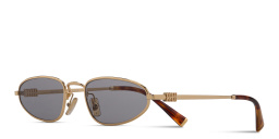 Shop MIU MIU Vertical Logo Irregular Sunglasses in Gold online.
