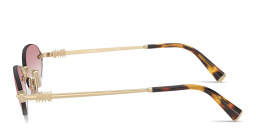 Shop MIU MIU Vertical Logo Rimless Oval Sunglasses in Gold online.