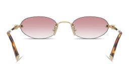 Shop MIU MIU Vertical Logo Rimless Oval Sunglasses in Gold online.