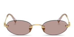 MIU MIU Vertical Logo Rimless Oval Sunglasses in Gold – Product Photo 1