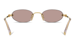 Shop MIU MIU Vertical Logo Rimless Oval Sunglasses in Gold online.