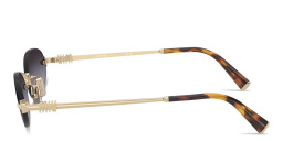 Shop MIU MIU Vertical Logo Rimless Oval Sunglasses in Pale Gold online.