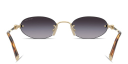 Shop MIU MIU Vertical Logo Rimless Oval Sunglasses in Pale Gold online.