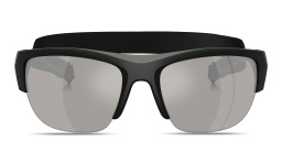 Shop Prada Linea Rossa Logo Signature Half-Rim Wide Pillow Sunglasses in Nero Opaco online.