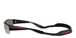 Shop Prada Linea Rossa Logo Signature Half-Rim Wide Pillow Sunglasses in Nero Opaco online.