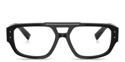 Shop Dolce & Gabbana Engraved Logo Wide Pilot Eyeglasses in Black online.