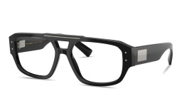 Shop Dolce & Gabbana Engraved Logo Wide Pilot Eyeglasses in Black online.
