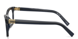 Shop MIU MIU Vertical Logo Wide Rectangle Eyeglasses in Blue Transparent online.