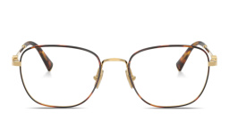 Shop MIU MIU Vertical Logo Square Eyeglasses in Havana online.