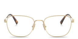 Shop MIU MIU Vertical Logo Square Eyeglasses in Pale Gold online.