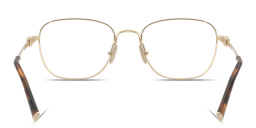 Shop MIU MIU Vertical Logo Square Eyeglasses in Pale Gold online.