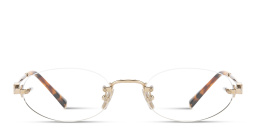 Shop MIU MIU Vertical Logo Rimless Oval Eyeglasses in Pale Gold online.