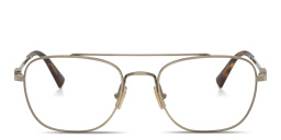 Shop MIU MIU Vertical Logo Square Eyeglasses in Antique Gold online.