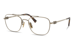 Shop MIU MIU Vertical Logo Square Eyeglasses in Antique Gold online.