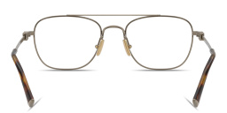 Shop MIU MIU Vertical Logo Square Eyeglasses in Antique Gold online.