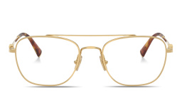 Shop MIU MIU Vertical Logo Square Eyeglasses in Gold online.