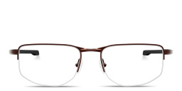 Shop Oakley Addams 0.5 Wide Half-Rim Rectangle Eyeglasses in Brushed Grenache online.
