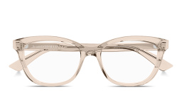 Shop Alexander McQueen Logo Signature Cat-Eye Eyeglasses in Pink online.