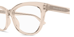 Shop Alexander McQueen Logo Signature Cat-Eye Eyeglasses in Pink online.