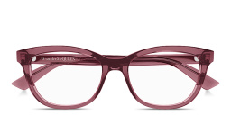 Shop Alexander McQueen Logo Signature Cat-Eye Eyeglasses in Burgundy online.