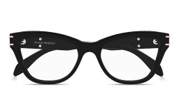 Shop Alexander McQueen Logo Signature Cat-Eye Eyeglasses in Black online.