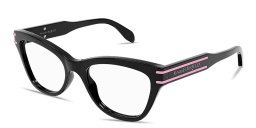 Shop Alexander McQueen Logo Signature Cat-Eye Eyeglasses in Black online.