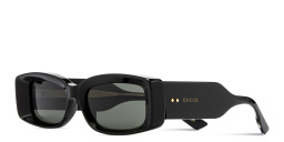 Shop GUCCI Rivets Rectangle Sunglasses in Black online.
