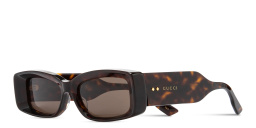 Shop GUCCI Rivets Rectangle Sunglasses in Havana online.