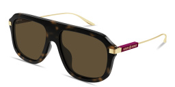 Shop GUCCI Web Stripe Pilot Sunglasses in Havana online.