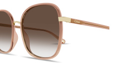 Shop Chloe Franky Oversized Square Sunglasses in Transparent Red online.