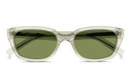 Shop SAINT LAURENT Lettering Unisex Rectangle Sunglasses in Transparent Green online.