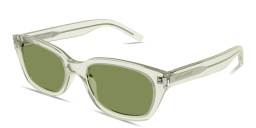 Shop SAINT LAURENT Lettering Unisex Rectangle Sunglasses in Transparent Green online.