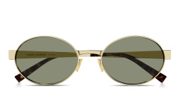 Shop SAINT LAURENT Engraved Logo Oval Sunglasses in Light Gold online.