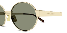 Shop SAINT LAURENT Engraved Logo Oval Sunglasses in Light Gold online.