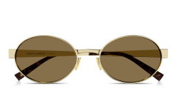 Shop SAINT LAURENT Engraved Logo Oval Sunglasses in Light Gold online.