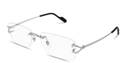 Shop Cartier Signature C de Cartier Wide Rimless Rectangle Eyeglasses in Silver online.