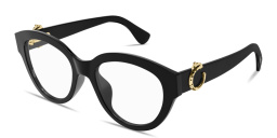 Shop Cartier Panthère de Cartier Round Eyeglasses in Black online.