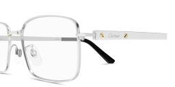 Shop Cartier Santos de Cartier Wide Rectangle Eyeglasses in Silver online.