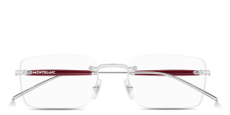 Shop MONTBLANC Snowcap Wide Rimless Rectangle Eyeglasses in Polished Silver online.