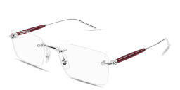 Shop MONTBLANC Snowcap Wide Rimless Rectangle Eyeglasses in Polished Silver online.