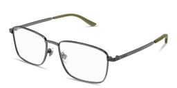 Shop GUCCI Embossed Logo Signature Rectangle Eyeglasses in Ruthenium online.