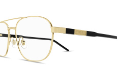 Shop GUCCI Logo Signature Wide Aviator Eyeglasses in Gold online.