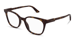 Shop GUCCI Logo Lettering Square Eyeglasses in Havana online.